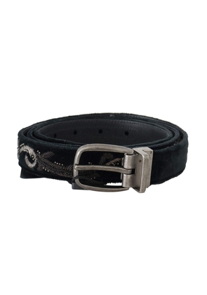 Dolce & Gabbana  Black Cotton Royal Bee Embroidery Belt - 80 cm / 32 Inches
