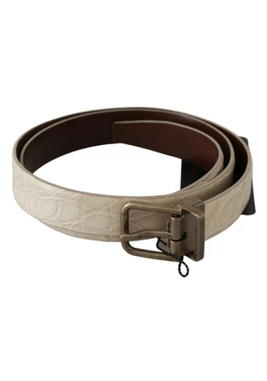 Cream Beige Gold Buckle Waist Leather Belt - 100 cm / 40 Inches