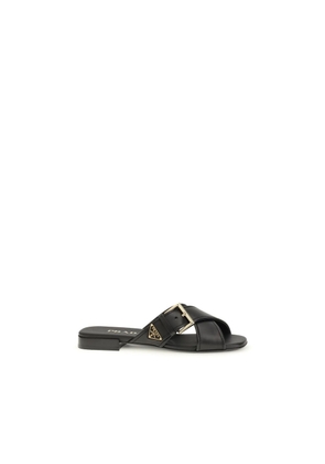 Prada Black Calf Leather Bos Taurus Flat Sandals - EU37/US7