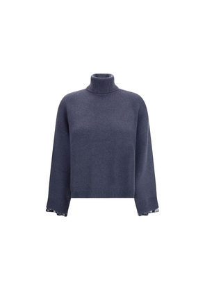 Brunello Cucinelli Blue Fleece Wool Turtleneck - L