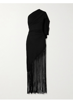 Faithfull - Bijou One-shoulder Fringed Draped Stretch Recycled-crepe Dress - Black - x small,small,medium,large,x large,xx large