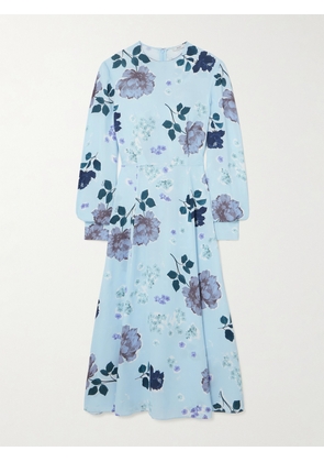 Erdem - Margot Pleated Floral-print Silk Crepe De Chine Midi Dress - Blue - UK 8,UK 10,UK 12,UK 14,UK 16,UK 18,UK 20,UK 22