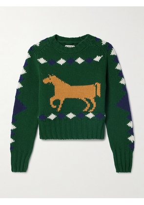 BODE - Diamond Corral Intarsia Wool Sweater - Green - x small,small,medium,large,x large