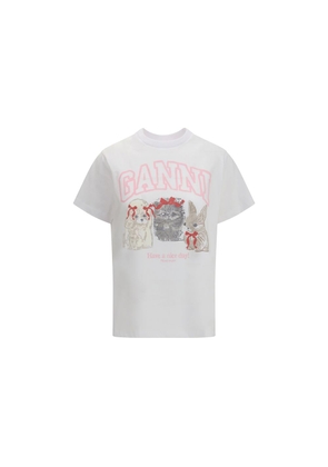 Ganni White Cotton T-Shirt - L