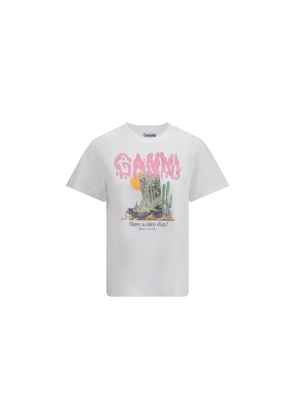 Ganni White Cotton T-Shirt - L