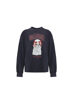 Ganni Black Cotton Long Sleeve T-Shirt - L