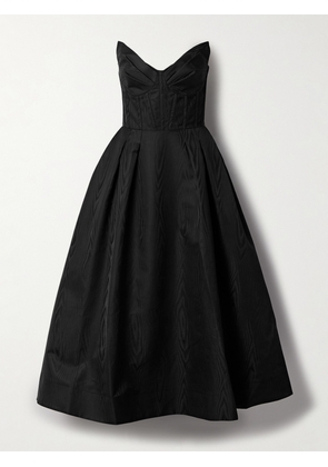 Rebecca Vallance - Luiza Strapless Pleated Moire Midi Dress - Black - UK 4,UK 6,UK 8,UK 10,UK 12,UK 14