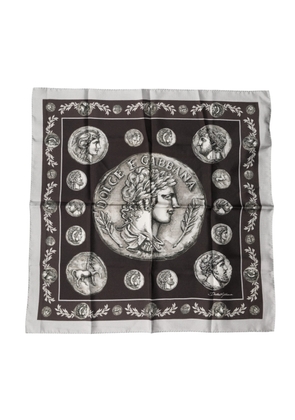 Dolce & Gabbana Brown Roman Coin Print Silk Square Foulard Scarf