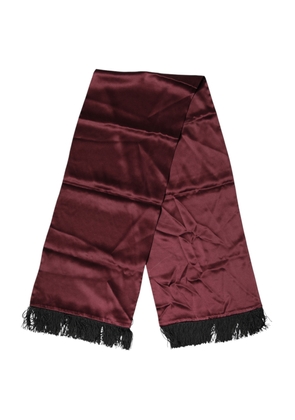 Dolce & Gabbana Maroon Silk Satin Fringes Neck Foulard Scarf