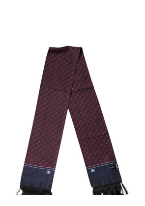 Dolce & Gabbana Maroon Patterned Fringes Wrap Foulard 138cm x 15cm Scarf