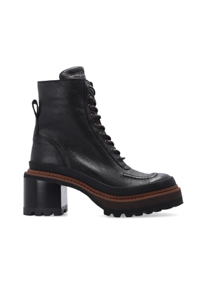 See By Chloé Black Calfskin Lace-Up Boots - EU35/US5