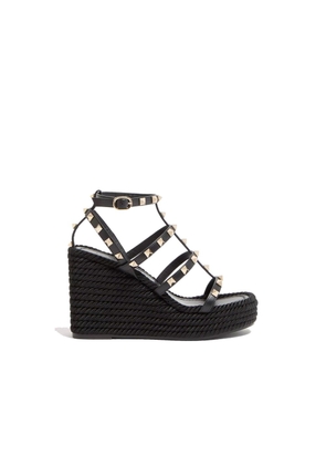 Valentino Garavani Black Calfskin Wedge Sandals - EU34/US4