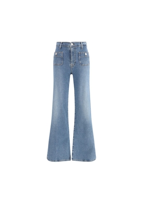 7FOR Blue Cotton Flared Jeans - W24