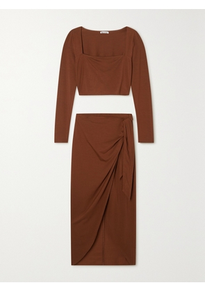 REFORMATION - + Net Sustain Tessa Stretch-tencel Lyocell Cropped Top And Wrap Skirt Set - Red - x small,small,medium,large,x large