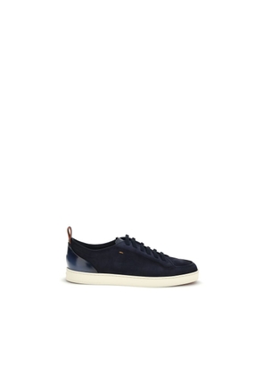 Santoni Blue Calf Leather Bos Taurus Low Top Sneakers - EU43/US10