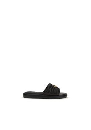 PINKO Black Calf Leather Bos Taurus Slides - EU38/US8