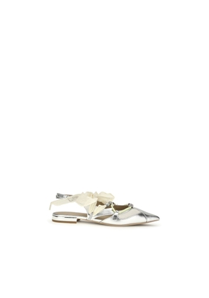PINKO Silver Calf Leather Bos Taurus Ballet Flats - EU36/US6