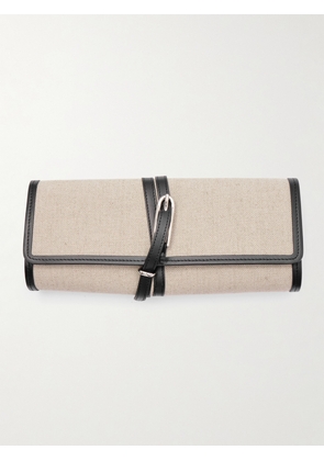 Liffner - Belted Leather-trimmed Canvas Clutch - Off-white - One size