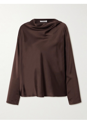 Loulou de Saison - Riddy Oversized Draped Satin Blouse - Brown - x small,small,medium,large,x large