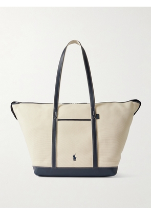 Polo Ralph Lauren - Large Leather-trimmed Cotton-blend Canvas Tote - Blue - One size