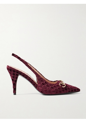 Gucci - Erin Horsebit-embellished Devoré-velvet Slingback Pumps - Burgundy - IT36,IT36.5,IT37,IT38,IT39,IT40,IT41