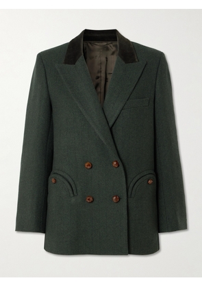 BLAZÉ Milano - Everynight Velvet-trimmed Herringbone Wool-blend Blazer - Green - 00,1,2,3,4