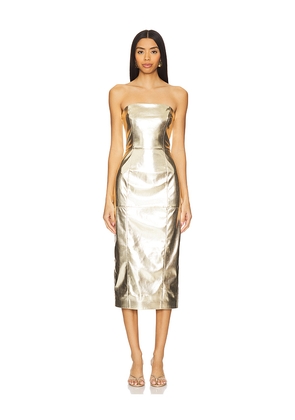 Camila Coelho Nari Midi Dress in Metallic Gold. Size XS. Also in S.