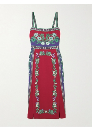 La DoubleJ - Buy Me A Martini Floral-print Stretch-crepe Midi Dress - Red - xx small,x small,small,medium,large,x large