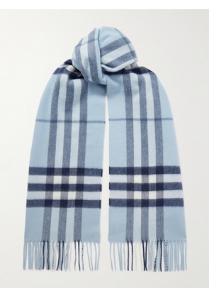 Burberry - Fringed Checked Cashmere Scarf - Blue - One size