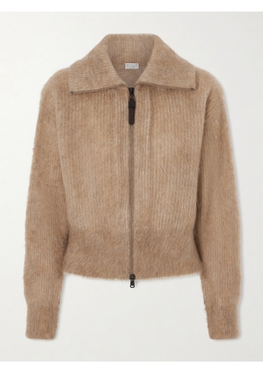 Brunello Cucinelli - Ribbed Brushed-knit Zip-up Cardigan - Brown - xx small,x small,small,medium,large,x large