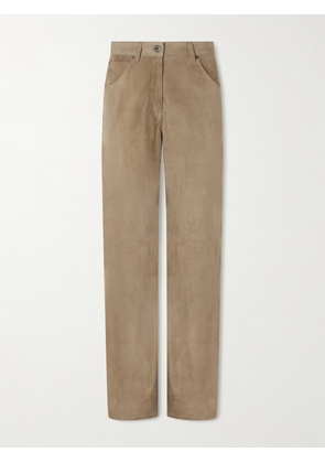 Brunello Cucinelli - Embellished Paneled Suede Wide-leg Pants - Brown - IT38,IT40,IT42,IT44