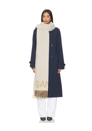 Ganni Fringed Wool Scarf in Cream.