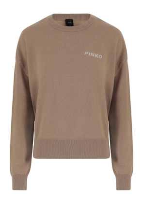 PINKO Love Birds-logo crew-neck sweater - Neutrals