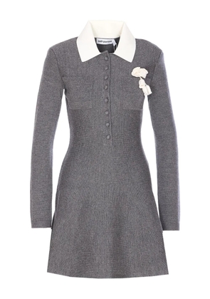 Self-Portrait crochet-flower collared dress - Grey