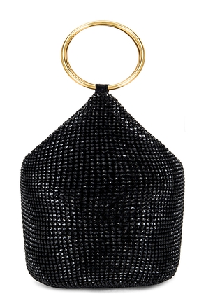 olga berg Ellie Crystal Mesh Ring Handle Bag in Black.