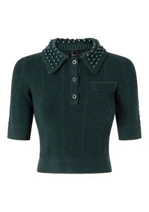 PINKO cable-knit beaded-collar polo top - Green