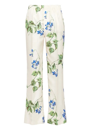 Prada floral-print twill trousers - White