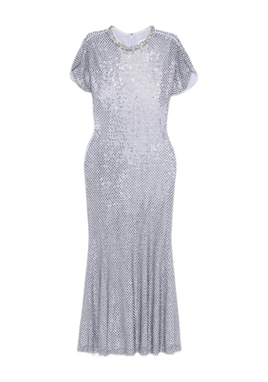 Self-Portrait rhinestone mesh midi dress - Blue