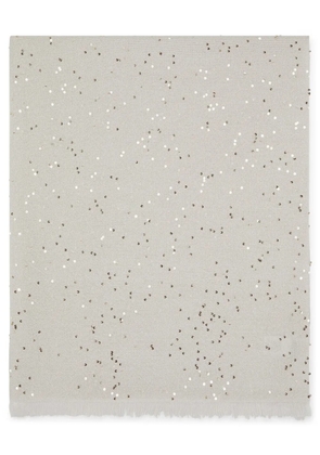Brunello Cucinelli sequin-embroidered cashmere-blend scarf - Neutrals