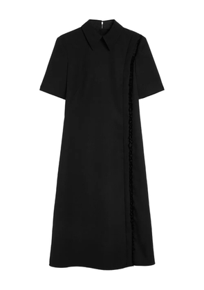 Jil Sander pointed collar ruffle wool gabardine dress - Black
