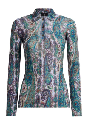 ETRO ribbed leafy paisley polo top - Green