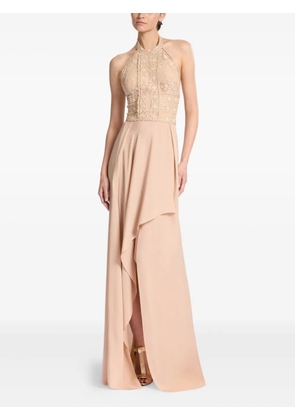Elie Saab lace-insert halter neck dress - Neutrals
