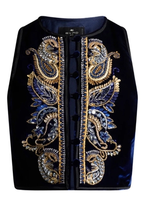 ETRO paisley foliage embroidered velvet waistcoat - Blue