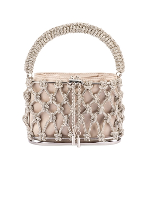 olga berg Amelia Crystal Cage Bag in Metallic Neutral.