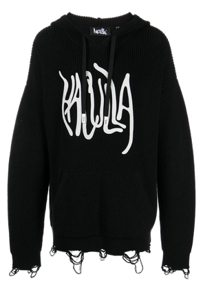 Haculla logo-print distressed knitted hoodie - Blue