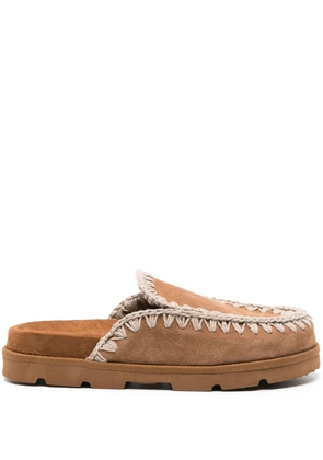 Mou whipstitch-trim suede mules - Brown