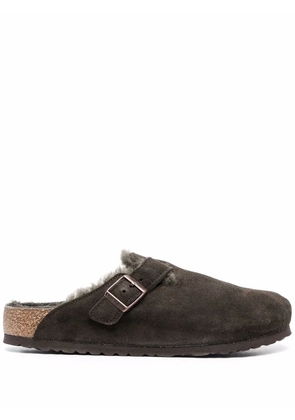 Birkenstock Boston shearling-trimmed suede slippers - Brown