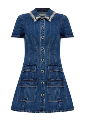 Self-Portrait crystal-trimmed pocketed dress - Blue