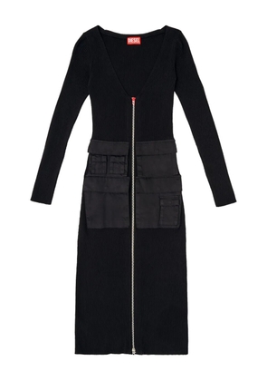 Diesel ribbed zip-front pocketed day dress - Black