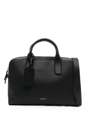 Giorgio Armani logo-stamp leather laptop bag - Black